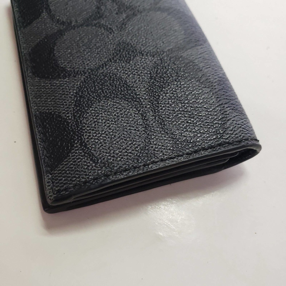 Coach Men's Black Gray Leather Small Bifold Wallet Card Holder Compact Unisex - Picture 8 of 9